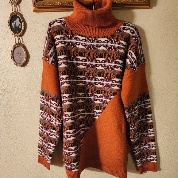 🍁Easel Patterned Turtle Neck Knitted Sweater - Picture 3 of 4